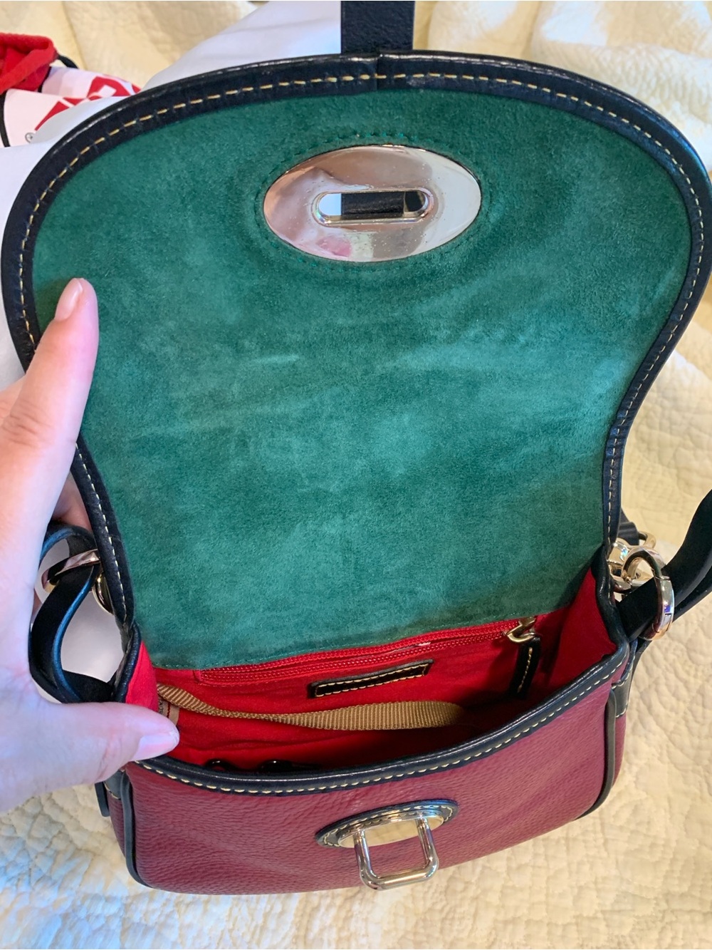 Vintage Dooney & Bourke Brown and Red Leather Saddle Crossbody - Picture 6 of 12